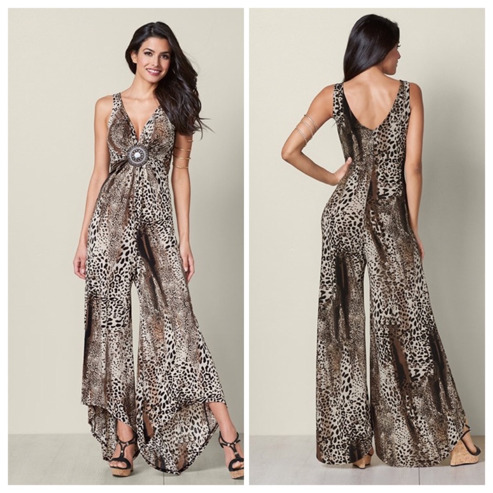 Venus Leopard Print Trim Detail Jumpsuit